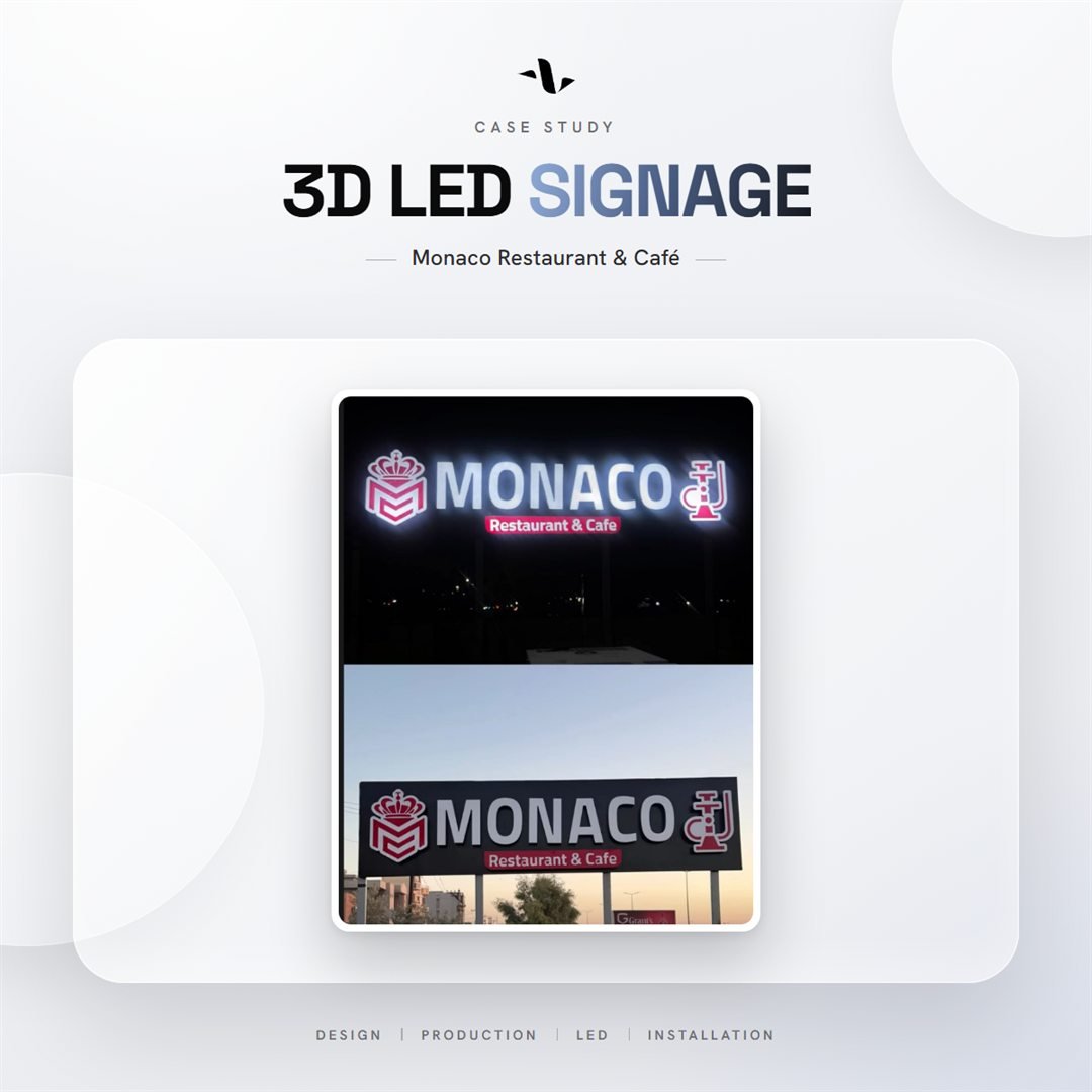 Monaco Restaurant & Café — 3D LED Signage by YZY Agency